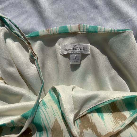 Charming Charlie Teal Chevron‎ Maxi Dress Size M Adjustable Straps - Picture 2 of 5